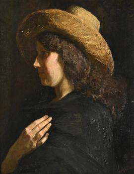 HENDRIK ADRIAAN CHRISTIAAN DEKKER (DUTCH 1836-1905), PORTRAIT OF A LADY WITH A HAT