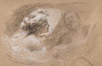FRENCH SCHOOL (LATE 19TH CENTURY), SKETCH OF A LADY WITH A FAN AND A GENTLMAN (RECTO)