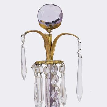 A Pair Ormolu Empire Girandols with griffin heads and crystal glass.