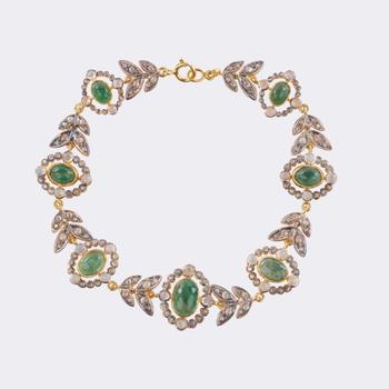 Emerald Diamond Bracelet with Floral Ornaments.