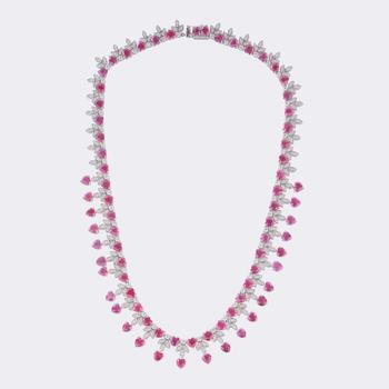Ruby?? Diamond Necklace 'Red Hearts'.