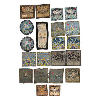 十九世紀 各式織繡及補子二十一個  Twenty Chinese rank badges and one embroidery