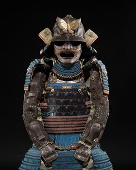 SAOTOME: AN IMPRESSIVE OKEGAWA NIMAI-DO GUSOKU (TWO-PIECE CUIRASS ARMOR) AND SUJIBACHI KABUTO, WITH NKBKHK KOSHU TOKUBETSU KICHO (ESPECIALLY IMPORTANT) SHIRYO CERTIFICATE