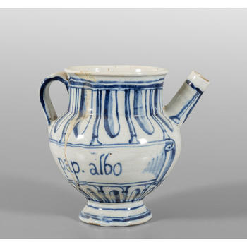 Versatoio in ceramica, decorazione bianca e blu