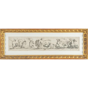 Antica stampa raffigurante scena mitologica con