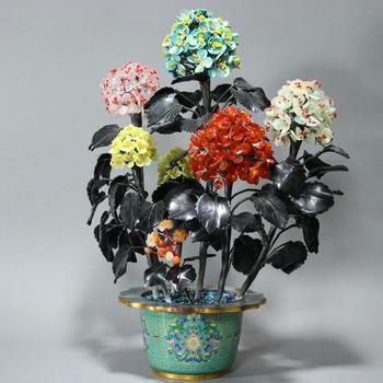 景泰藍(lán)玉石盆景繡球花
