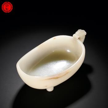 明 白玉龍柄匜
