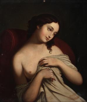 Ary SCHEFFER (Dordrecht 1795 – Argenteuil 1858), Portrait d’une jeune femme drapée, huile sur toile représentant une jeune femme vue à mi-corps, la