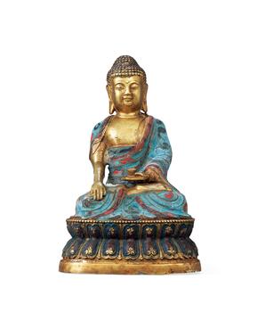 清中晚期 銅胎掐絲琺瑯釋迦牟尼佛坐像