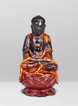 元  銅漆金佛坐像