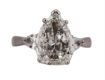 JEWELRY. Platinum and 3.59ct Pear Diamond Ring.