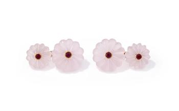 A PAIR OF ROSE QUARTZ AND RUBY CUFFLINKS