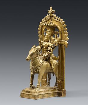 A large brass group of Shiva and Parvati on Nandi. Southern India, Karnataka. 17/18th century