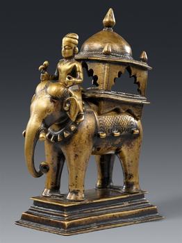 A brass altar of an elephant rider (mahout). Southern India, Karnataka. 18th century