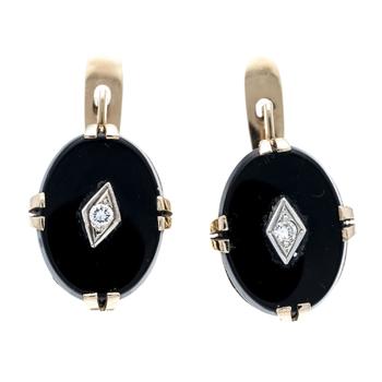 Onyx and Brilliant-Cut Diamond Earr