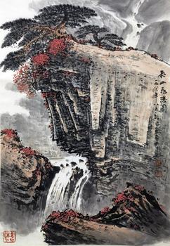 秋山飛瀑圖 67x45 紙本立軸