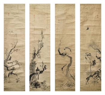 花鳥四條 132*32*4 紙本立軸