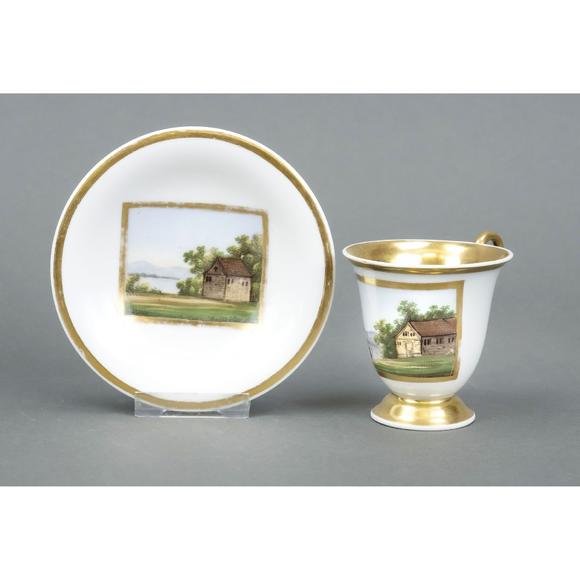 Historia AuktionshausBiedermeier cup with saucer, KPM Be