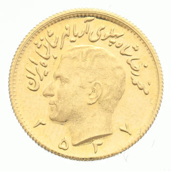 Royaume d'Iran, Mohammad Reza Shah (1941-1979), 1/2 pahlavi en or, 2537 MS (1978), tranche striée, diam, 1,95 cm, 4 g.
