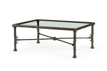 Diego Giacometti (1902-1985),  Table Grecque , c. 1965, bronze patiné brun, plateau en verre, 45x111,8x81,5 cm