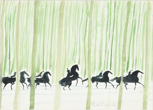 Piguet - H?tel des VentesAndré Brasilier (1929), Chevaux dans la forêt verte, aquarelle sur papier, signée, 31,5x44 cm