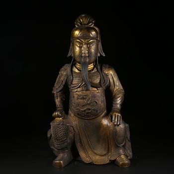 銅鎏金關(guān)公坐像