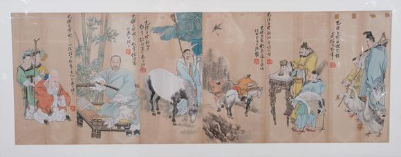 千美會(huì)任伯年紙本人物圖畫(huà)畫(huà)框