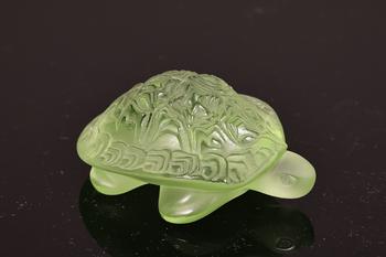 Lalique France Crystal Sidonie Turtle Green Figurine