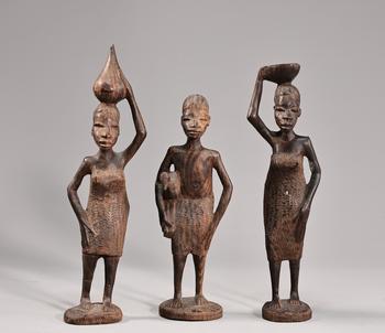 African Tribal Native Folk Art Wooden Carved Statues