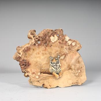 Painted Artwork Signed Erica Of Tiger On A Stone 1992