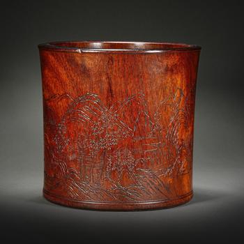 Huanghuali Wood Landscape Brush Pot