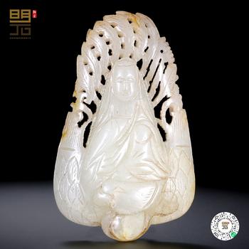 明 白玉仙人騎鳳帶飾