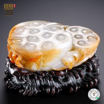 清中期 白玉留皮亭亭玉立蓮蓬擺件