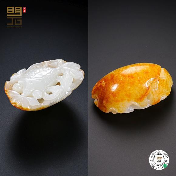 北京明石拍賣有限公司清中期 白玉留皮巧雕金玉滿堂香囊