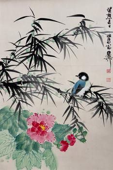 謝稚柳（1910-1997）　芙蓉小鳥(niǎo)　紙本立軸