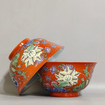 御製珊瑚紅九秋圖碗
