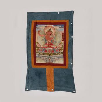 清·刺繡唐卡文殊菩薩坐像