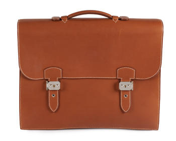 Hermès, sac à dépêches Cartable en cuir Barénia naturel, 2003, rabat avec deux boucles en métal couleur palladium, housse, bo?te, 33x