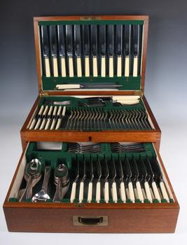 A part canteen of plated Old English pattern cutlery, comprising six
