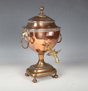 A Regency copper samovar with Greek key border and ring handles, hei