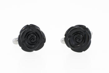 Mimi, paire de boutons de manchette argent ornés de deux roses en onyx