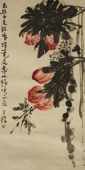 李苦禪 壽桃圖 紙本鏡心