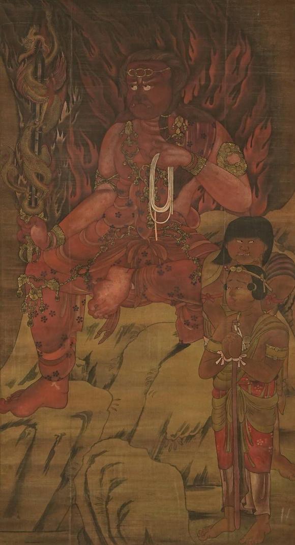 京都祇園會拍賣17世紀(jì) 不動明王佛畫 絹本掛軸 日本桐箱附
