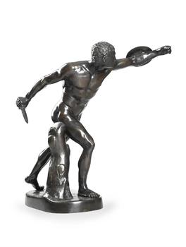 AFTER THE ANTIQUE, A LARGE BRONZE FIGURE OF THE BORGHESE GLADIATOR, 19TH CENTURY