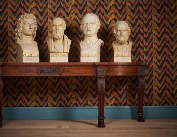 A SET OF FOUR LARGE TERRACOTTA LIBRARY BUSTS OF HIPPOCRATES, HOMER, VIRGIL AND CICERO