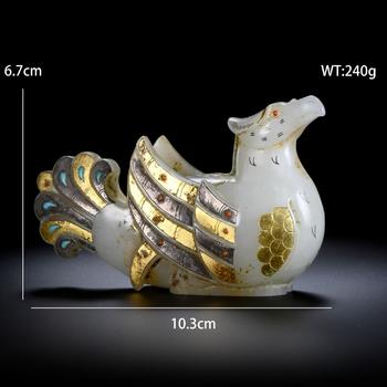 和田玉錯金銀嵌寶神鳥