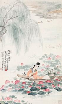 吳湖帆、朱梅邨、徐偉士、徐玥、吳孟歐 合作 荷塘采蓮圖