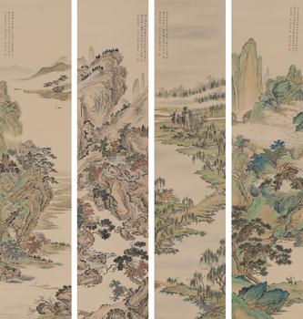 山水四屏