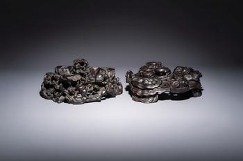 Two large Chinese carved wooden stands, 19th C.