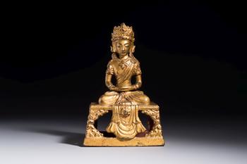 A Sino-Tibetan gilt-lacquered figure of Buddha Amitayus, Qianlong